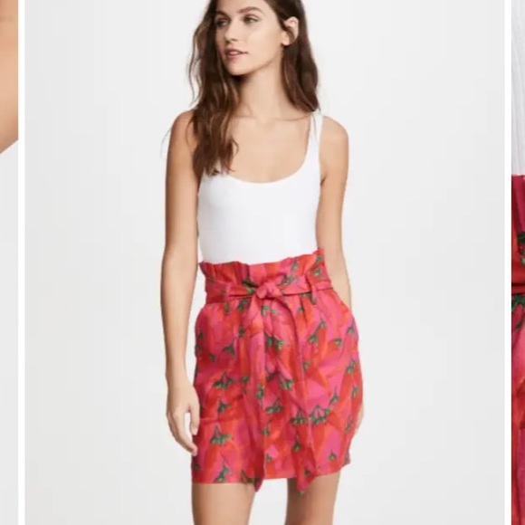 Farm Rio Red Chili Pepper Paper Bag Tie Waist Mini Skirt Sz S NWT - Picture 9 of 14